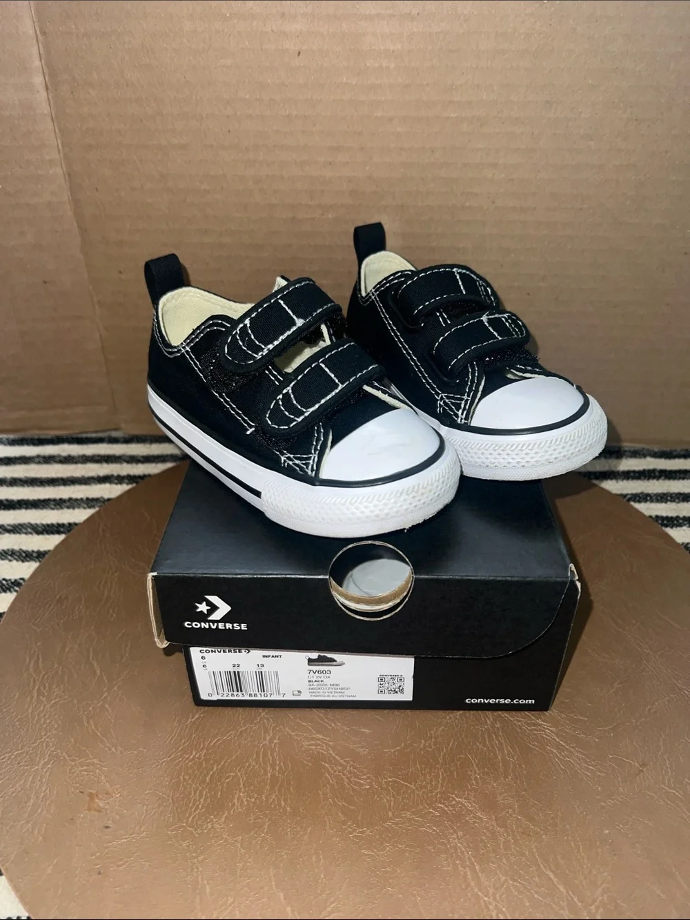 Converse Kids Black and White Canvas Velcro Sneakers